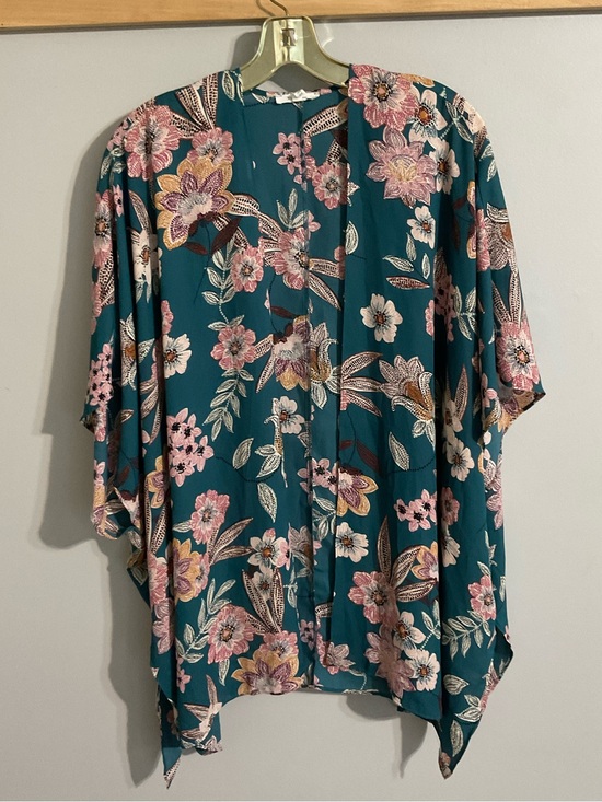 Maurices Tops - Maurices Teal Floral Kimono Open Front Shrug/Cover Up - One Size